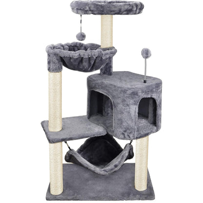 Cat Tree With Cat Condo And Big Hammock, Grey