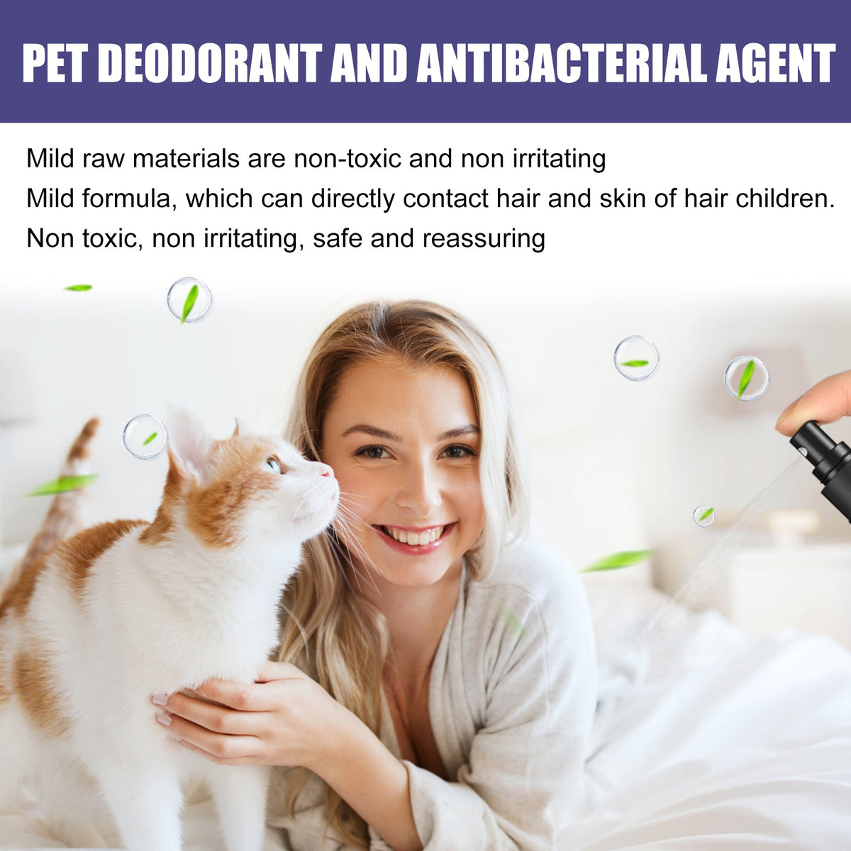 60ml Natural Pet Deodorant Spray With Portulaca & Aloe Extract, Pet Odor Eliminator, Non-Toxic Gentle Formula For Dogs