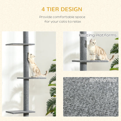 Floor-to-Ceiling Cat Tree Cat Climbing Tower with Sisal-Covered Scratching Posts Natural Cat Activity Center for kittens Cat tower furniture, Gray
