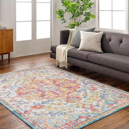 Livabliss Odelia Vintage Bohemian Area Rug,3'11" x 5'7",Orange/Aqua