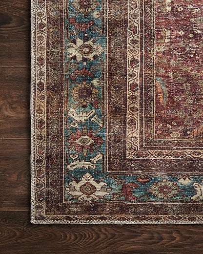 Loloi Layla Collection LAY-01 Brick/Blue 2'-6" x 12'-0" .13" Thick Runner Rug, Soft, Durable, Vintage Inspired, Distressed, Low Pile, Non-Shedding, Easy Clean, Printed, Living Room Rug