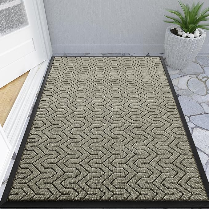 Yimobra Large Door Mat Outside Entrance 47x32, Waterproof Heavy Duty Outdoor Mats for Front Door, Non Slip Rubber Entry Mat for Garage Patio Indoor, Easy Clean, Beige