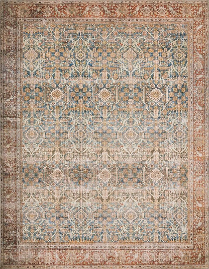 Loloi Layla Collection LAY-04 Ocean/Rust 5'-0" x 7'-6" .13" Thick Area Rug, Soft, Durable, Vintage Inspired, Distressed, Low Pile, Non-Shedding, Easy Clean, Printed, Living Room Rug