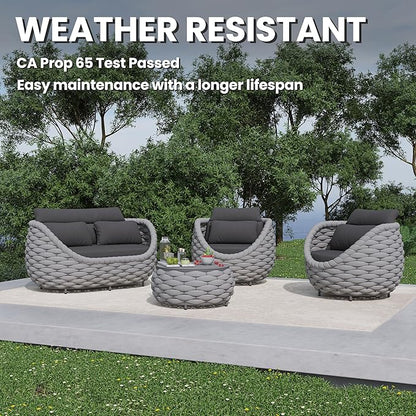 Erotr Aluminum Outdoor Patio Furniture Set: 6 Pieces Porch Rope Conversation Sofa Set - Modern Woven Deck Couch Set Cushioned - No Assembly All Weather Seating for 660lbs Yard Garden Lanai Hotel Pool