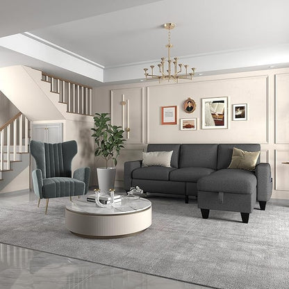 ZeeFu Couch for Living Room - 78'' Beige Linen 3 Seat L-Shaped Sectional Sofa Couches with Storage Ottoman - Modern Small Space Upholstered Furniture Sofa Set for Office Small Space Apartment Bedroom