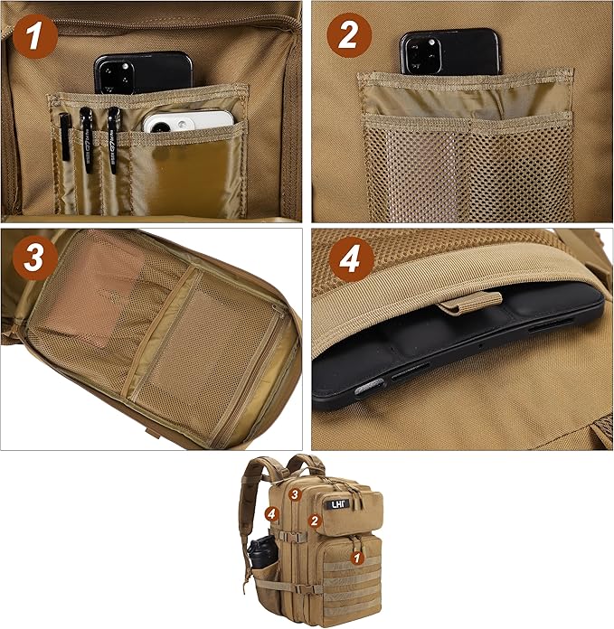 LHI Military Tactical Backpack for Men and Women 45L Army 3 Days Assault Pack Bag Large Rucksack with Molle System
