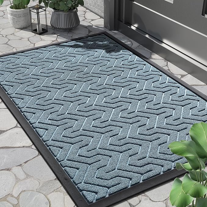 Yimobra Large Door Mat Outside Entrance 36x24, Waterproof Heavy Duty Outdoor Mats for Front Door, Non Slip Rubber Entry Mat for Garage Patio Indoor, Easy Clean, Mix Blue