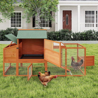 COZIWOW 82" Large Wooden Chicken Coop, Outdoor Rabbit Hutch with Wheels, Sunshine Board, Asphalt Roof, Ramp, Openable Top, Door, Window, Pull-Out Tray, Indoor Bunny Cage (Orange with Pattern)