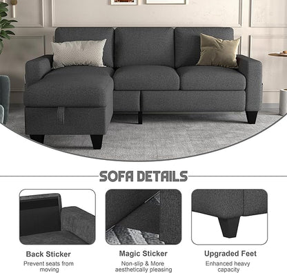ZeeFu Couch for Living Room - 78'' Beige Linen 3 Seat L-Shaped Sectional Sofa Couches with Storage Ottoman - Modern Small Space Upholstered Furniture Sofa Set for Office Small Space Apartment Bedroom