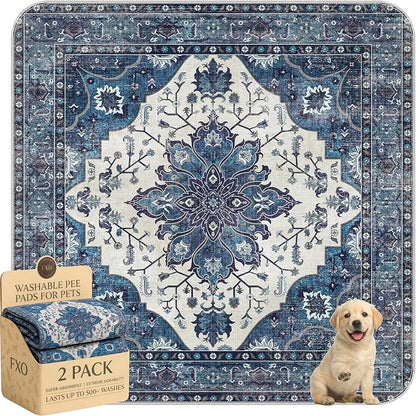 Washable Pee Pads for Dogs,Great Urine Absorbent Reusable Puppy Training Pads,Waterproof,Leak-Proof & Non-Slip Potty Pads for Whelping,Crate,Playpen,Bed.(Dark Navy Floral,54"x54")