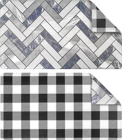OPUX Anti Fatigue Kitchen Floor Mat, Reversible Cushioned Memory Foam Kitchen Rug Pad, Waterproof Non-Slip Padded Comfort Standing Mat Laundry Home, 32x17 (Buffalo Check Black White Herringbone)
