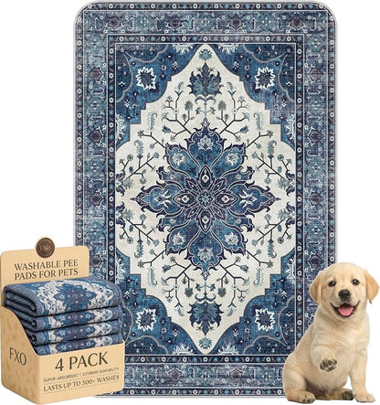 4PACK Washable Pee Pads for Dogs,Great Urine Absorbent Reusable Puppy Training Pads,Waterproof,Leak-Proof & Non-Slip Potty Pads for Whelping,Crate,Playpen,Bed.(Dark Navy Floral,24"x36")