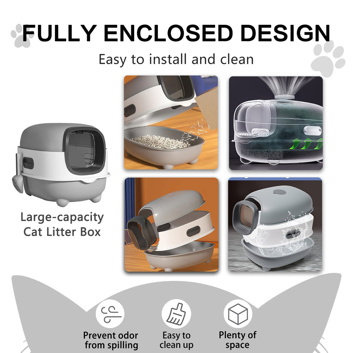 Splash Proof Cat Litter Box Splash Proof Cat Litter Box Closed Cat Litter Box With Lid, Easy To Clean Drawer Design, Odor Control, Space Saving Pet Waste Solution, Splash Proof Cat Toilet Front Entran