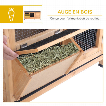 Large Bunny Hutch, Rabbit Cage With 2 Outside Areas And 1 Main House For Small Animals, Yellow