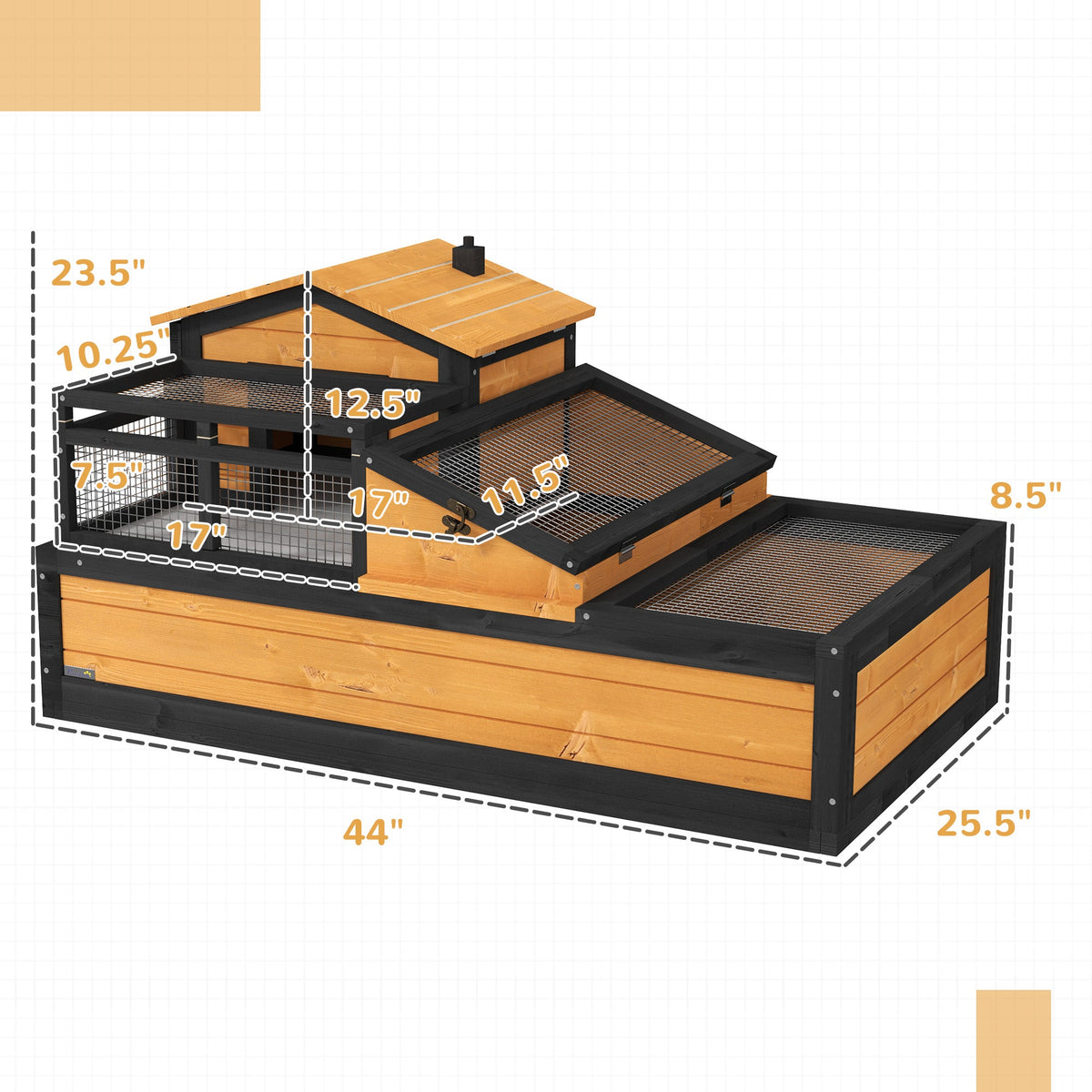 3-Room Tortoise Habitat House w/ Balcony & 2 Stories, 44" x 25.5" x 25", Yellow