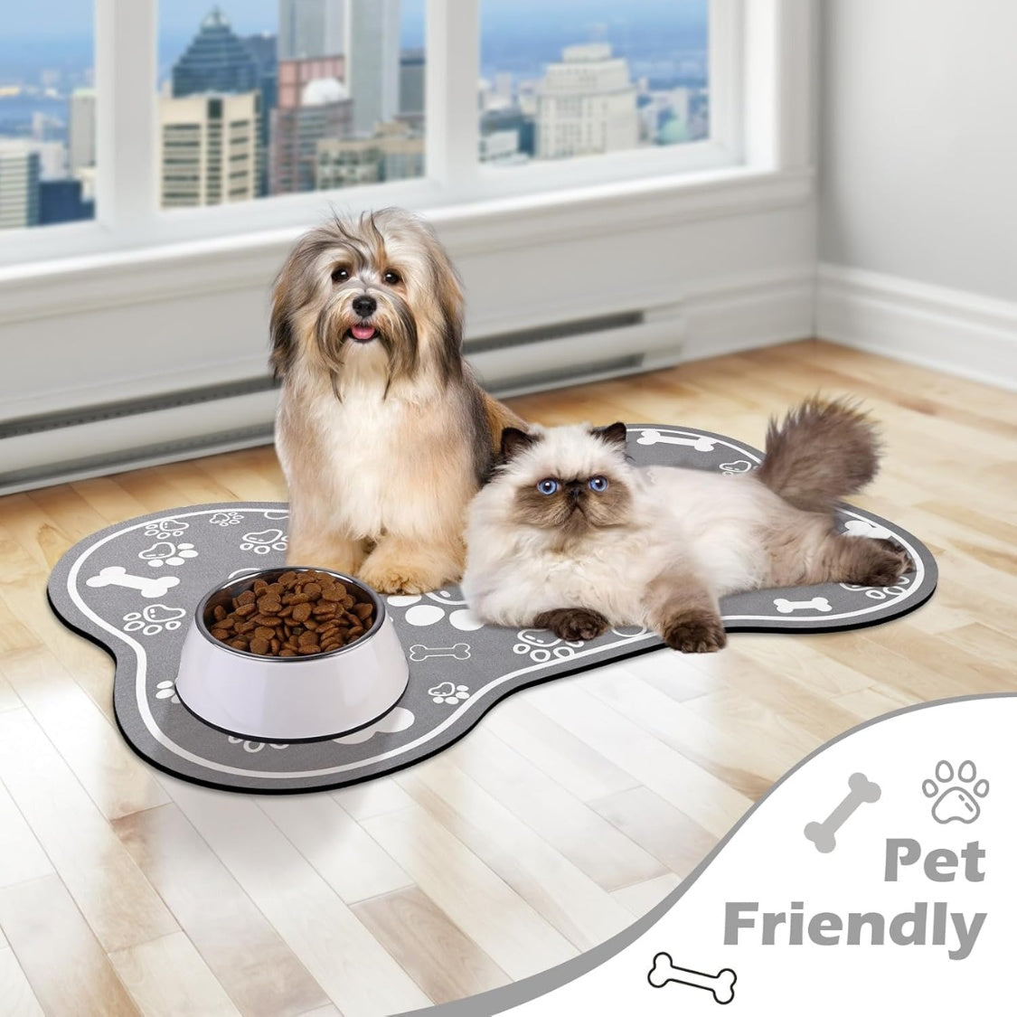Dog Cat Food Mat,Rapid Absorbent Pet Feeding Mat, Bone Shaped Dog Placemat Water Bowl Mat With Rubber Backing,No Stains Dog Cat Food Mats Indoor, Pet