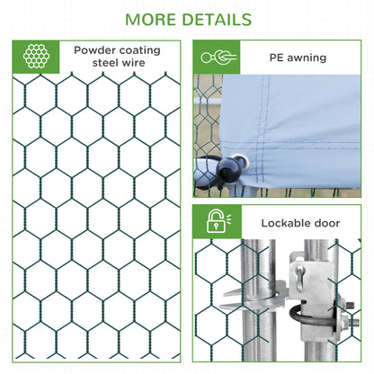 10 x 13 x 6.5 Metal Frame Chicken Run, Outdoor Hen House with Cover & Lockable Door