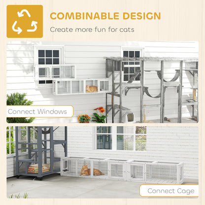 Wooden 98" Cat Tunnel for Outdoor with Combinable Design, 8 Doors, White