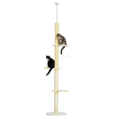 4-Tier Floor To Ceiling Cat Tree Height Adjustable 87 -103 Inch