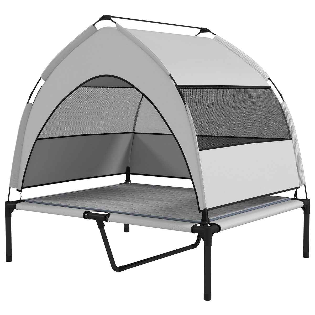 Elevated Dog Bed with Removable Canopy, Portable Outside Raised Pet Cot with Cooling Pad, Storage Bag, 36" x 29.5" x 35"