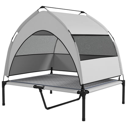 Elevated Dog Bed with Removable Canopy, Portable Outside Raised Pet Cot with Cooling Pad, Storage Bag, 36" x 29.5" x 35"