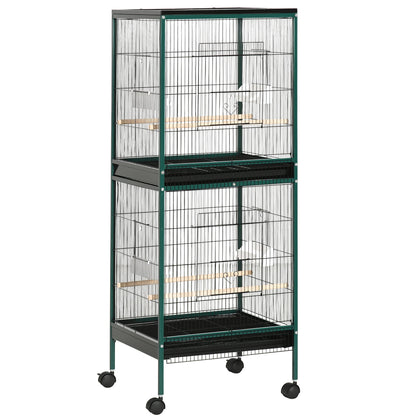 Large Bird Cage with 1.7 ft. Width for Wingspan, Bird Aviary Indoor with Multi-Door Design, Fit for a Canary, Finch, Conure, 55", Green