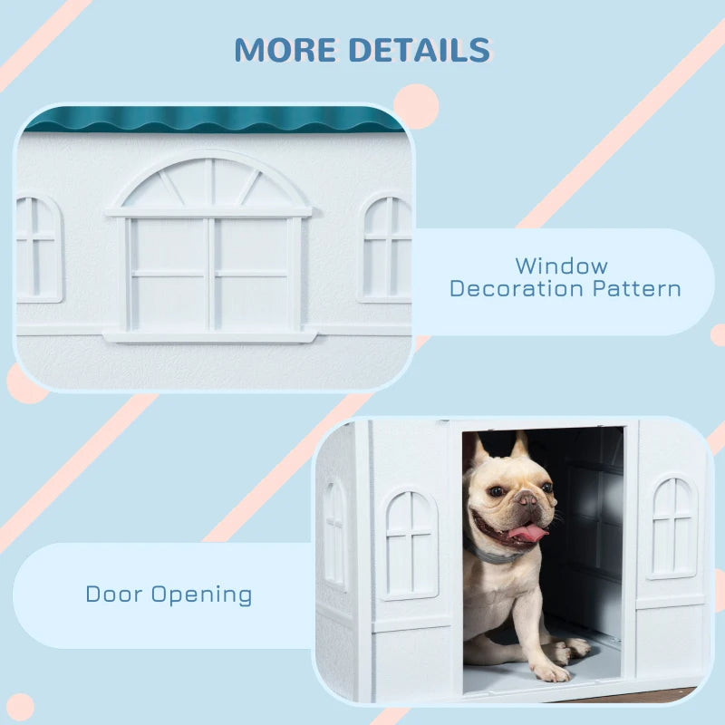 PawHut Plastic Dog House For Medium And Small Dogs, Water Resistant Puppy Shelter Indoor Outdoor With Door, Easy To Assemble, Blue