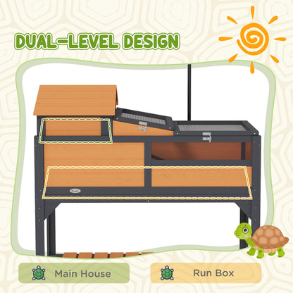 Tortoise Enclosure Tortoise House w/ Adjustable Lamp Holder, Storage Shelf, Removable Main House, Openable Lid, Yellow