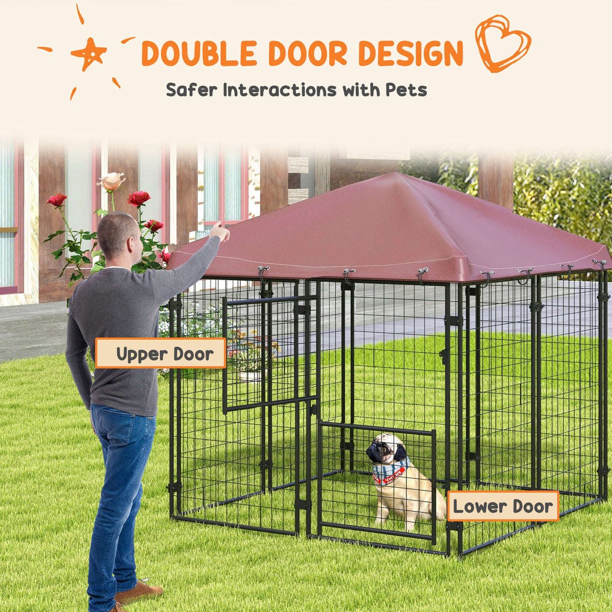 4.6 x 4.6 x 5 Dog Kennel Outdoor with Waterproof Canopy, Large Door