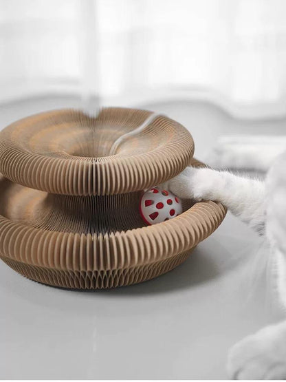 One-piece Cat Scratching Post, Accordion-style Folding Design, Wood Grain, Anti-scratch, Wear-resistant, Interactive Cat Toy.