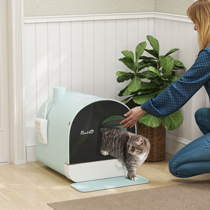 Fully Enclosed Cat Litter Box with Lid & Drawer Design, Covered Litter Box Anti-Leakage, Anti-Splashing, for Indoor Cats from Kitten to Adult, with Scoop & Mat, Easy Clean, Odor Control, Green
