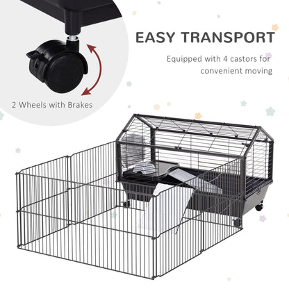 Rolling Metal Rabbit, Guinea Pig, or Small Animal Hutch Cage with Main House and Run