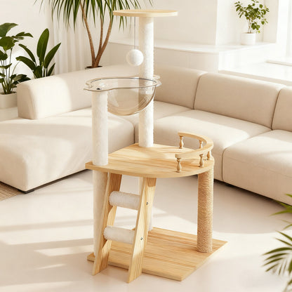 41.3" Modern Cat Tower, Wood Cat Tree Tower for Indoor Cats, Cat Treewith Sisal-Covered Scratching Posts and Top Perch, Cat Condo with Acrylic Hammock for Small Large Cats