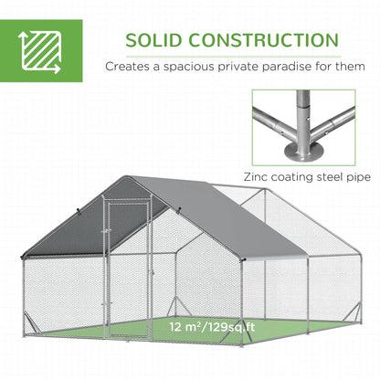 10 x 13 x 6.5 Metal Frame Chicken Run, Outdoor Hen House with Cover & Lockable Door