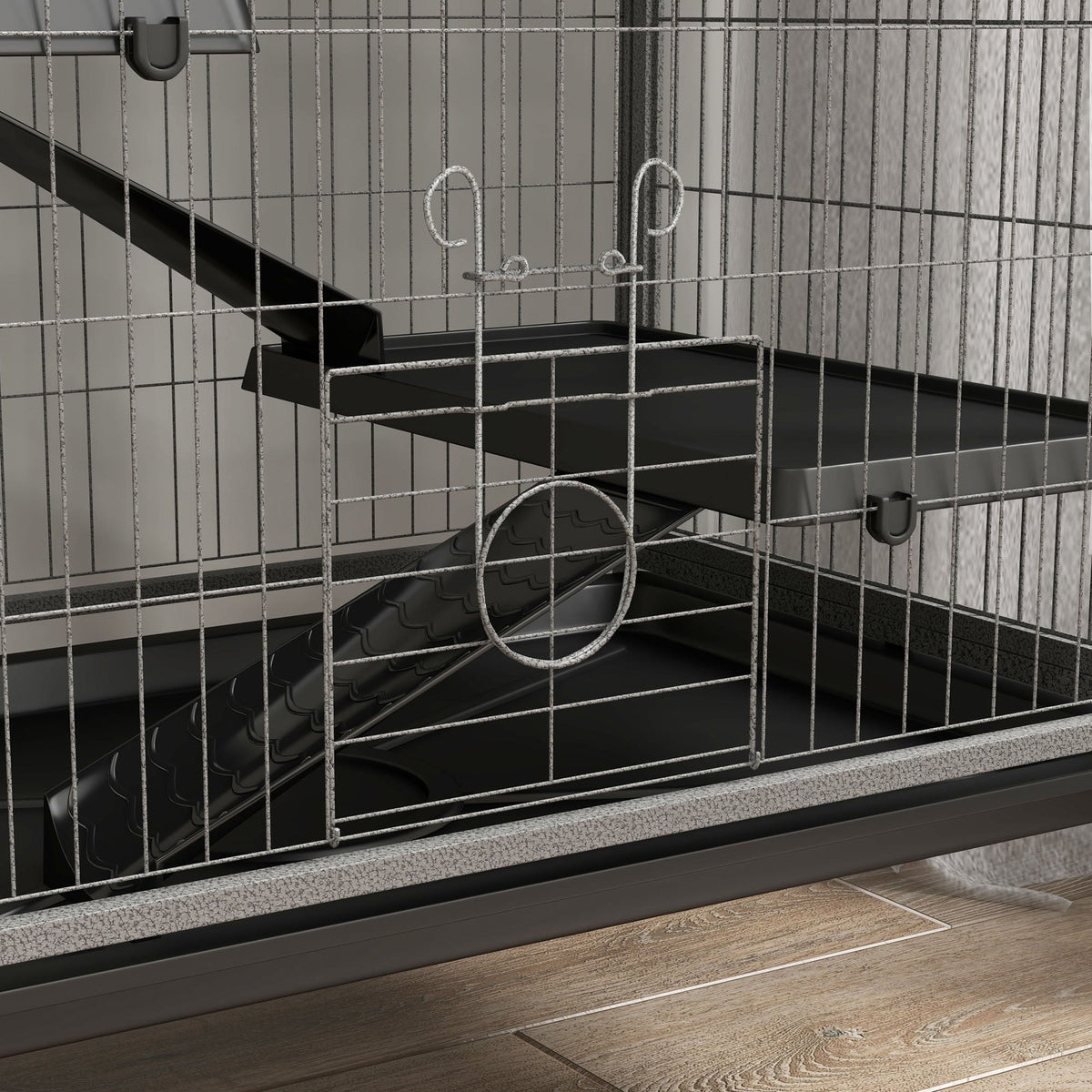 63" H Rolling Small Animal Cage with Hammock, Ferret Cage, Chinchilla Cage, Pet Habitat with 6 Doors, Removable Tray