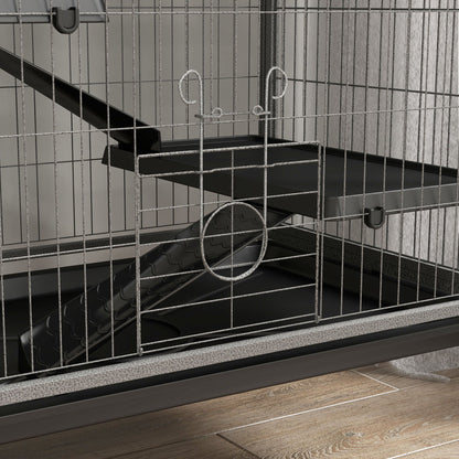 63" H Rolling Small Animal Cage with Hammock, Ferret Cage, Chinchilla Cage, Pet Habitat with 6 Doors, Removable Tray