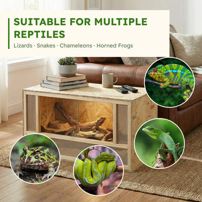 Wooden Reptile Terrarium with Sliding Door for Chameleon, Lizard, Snake, Frog, Turtle, 31.5" x 15.7" x 15.7"