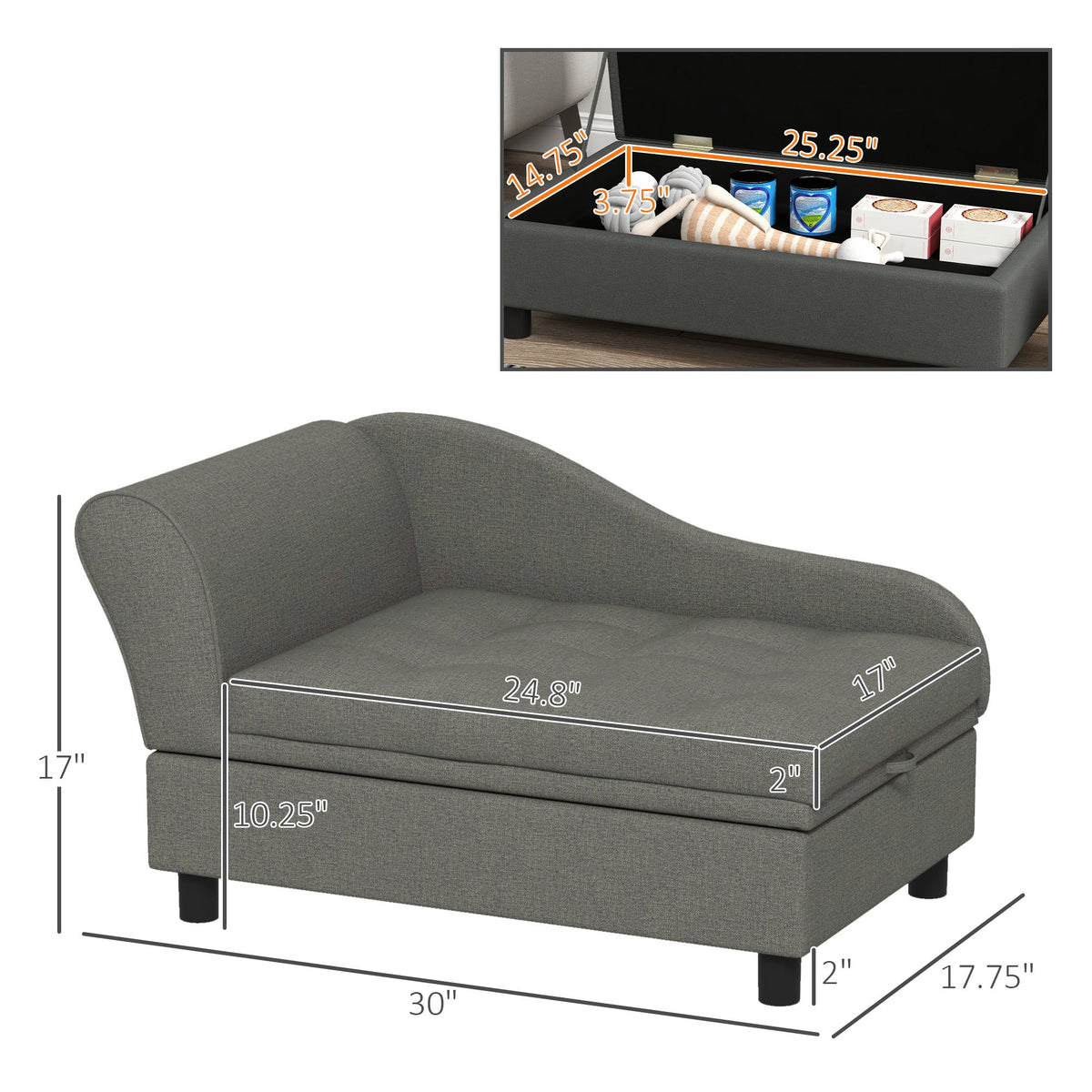 Pet Sofa Dog Sofa for Small Dogs with Storage, Gray