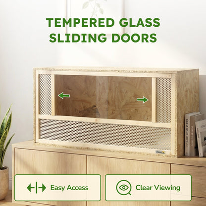 Wooden Reptile Terrarium with Sliding Door for Chameleon, Lizard, Snake, Frog, Turtle, 31.5" x 15.7" x 15.7"