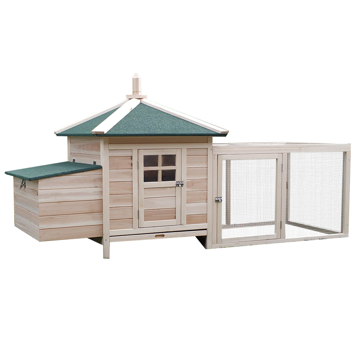 77" Wooden Chicken Coop with Nesting Box, Cute Outdoor Hen House with Removable Tray, Ramp Run, for Garden Backyard, Natural