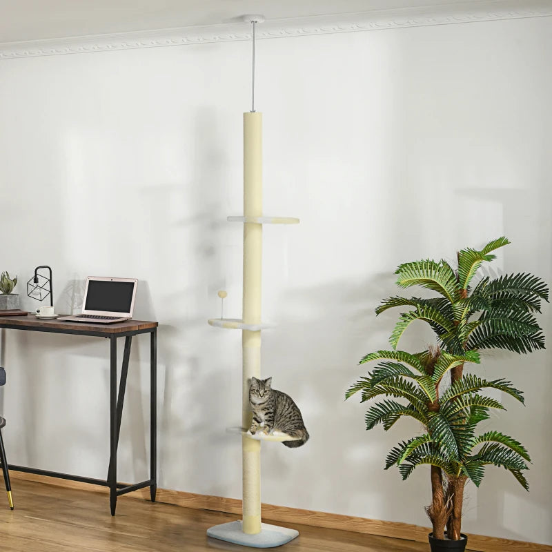 4-Tier Floor To Ceiling Cat Tree Height Adjustable 87 -103 Inch