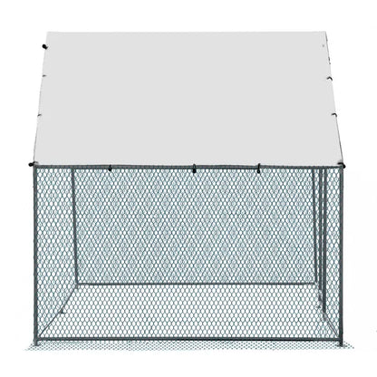 2X2X2m&6.5x6.5x6.5ft Silver Chicken Coop With Pointed Roof, 180g PE Rain Cloth, Metal Chicken And Rabbit Cage