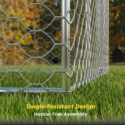 15x10 FT Large Outdoor Dog Kennel with Canopy, Heavy Duty Galvanized Steel Frame, Waterproof Cover, All-Weather Protection, Escape-Proof Lockable Pet Playpen for Large Dogs, Multiple Animals.