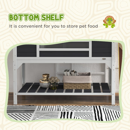 Tortoise Enclosure Tortoise House with Adjustable Lamp Holder Storage Shelf, Dual Main Houses, Openable Lid, Gray