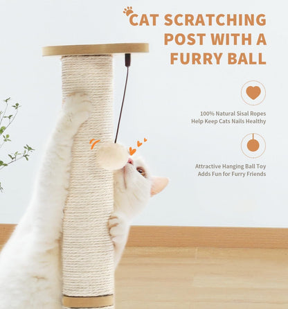 Medium-sized Two-layer Sisal Cat Scratching Post, Indoor Cat Interactive Toy, Wooden Ball Lane Hanging Ball For Kittens.