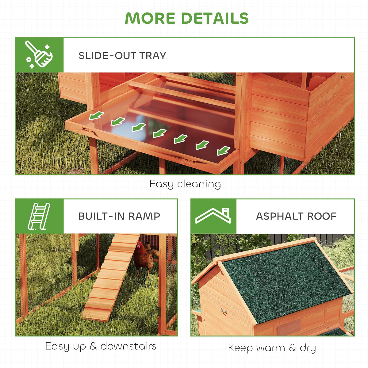 137" Wooden Chicken Coop for 4-6 Chickens, Backyard, Orange