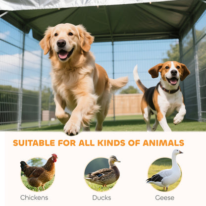 Large Outdoor Dog Kennel with 2 Rooms, Rotating & Adjustable Height Bowls, 13.5 x 9.4 x 5.1