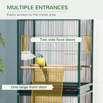 Large Bird Cage with 1.7 ft. Width for Wingspan, Bird Aviary Indoor with Multi-Door Design, Fit for a Canary, Finch, Conure, 55", Green