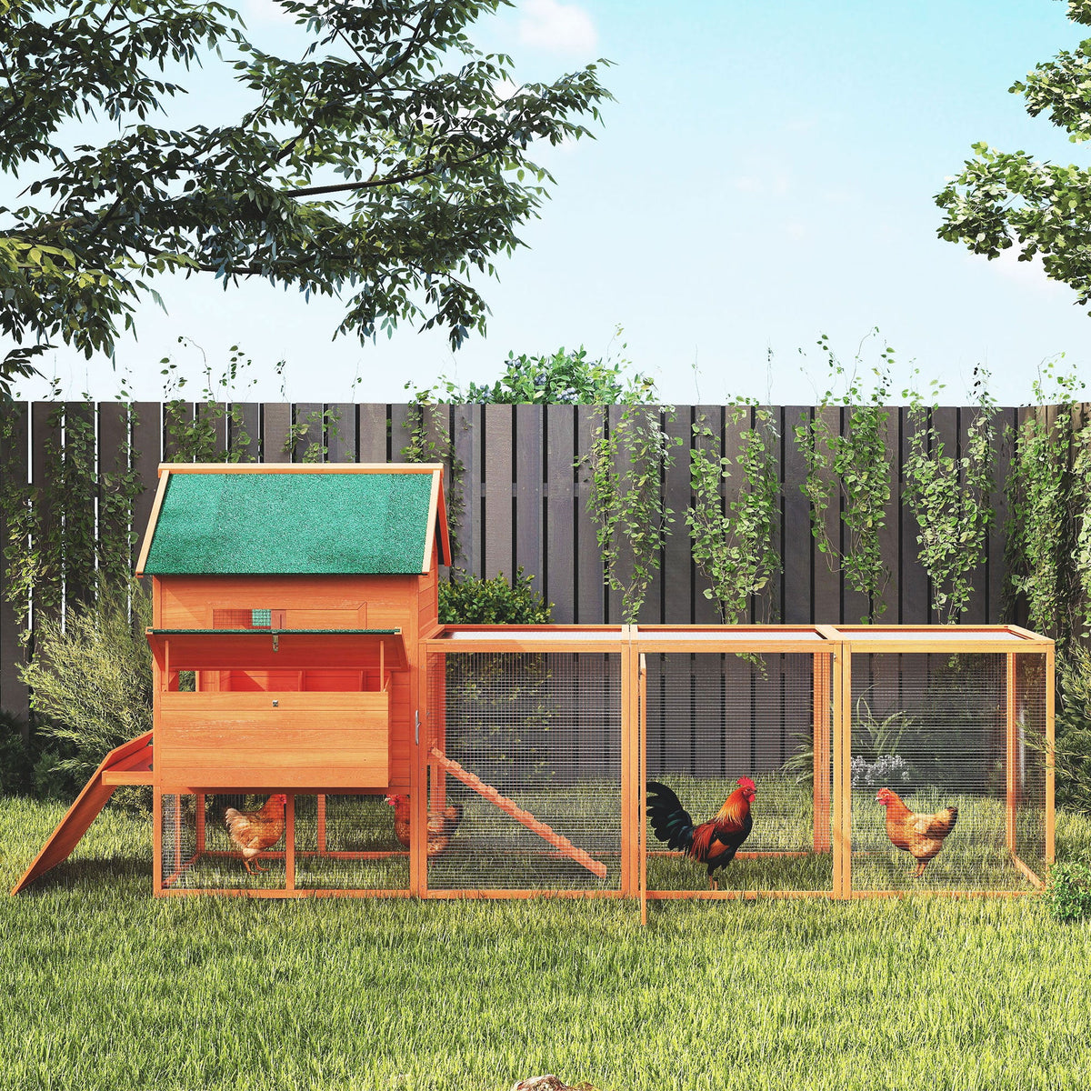 137" Wooden Chicken Coop for 4-6 Chickens, Backyard, Orange