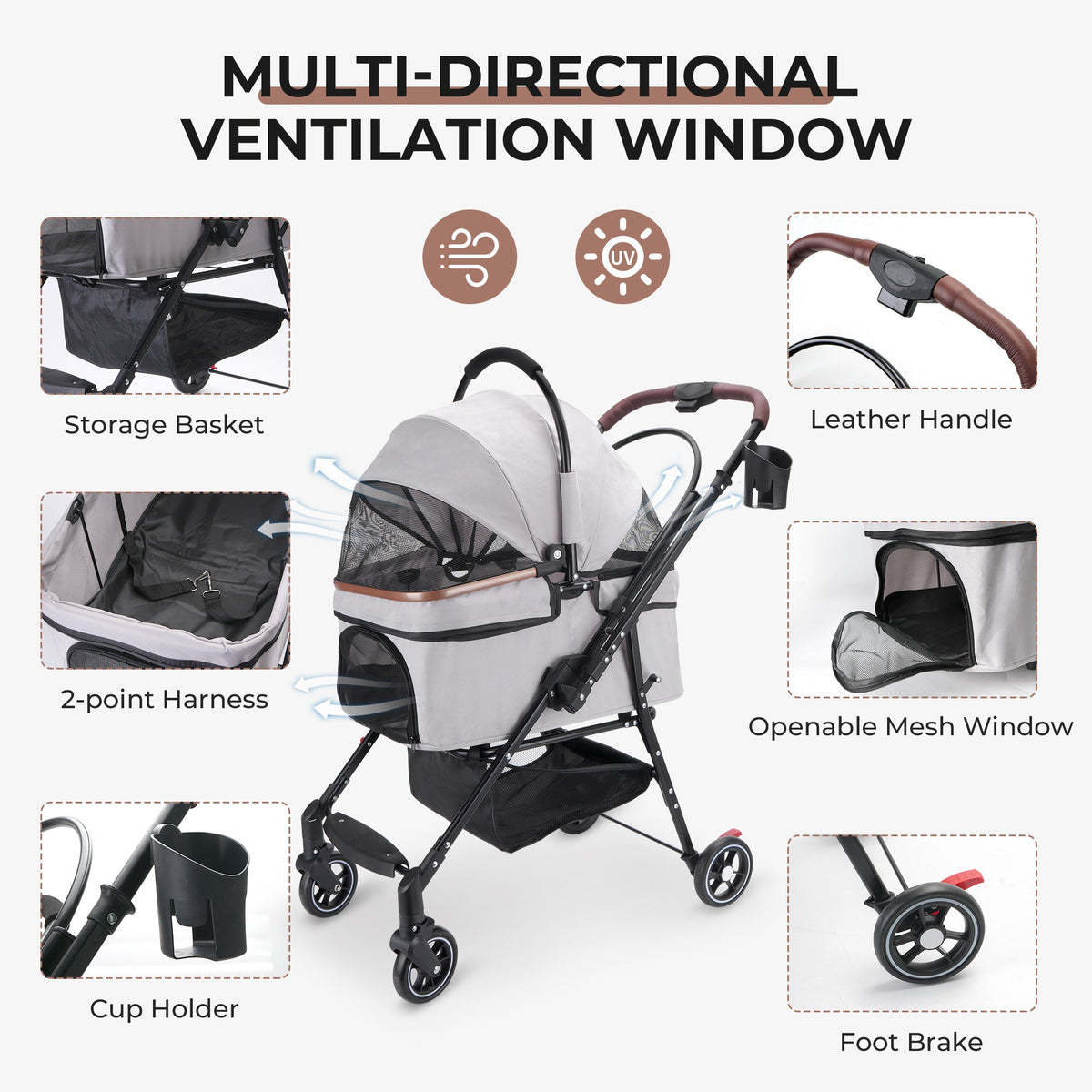 Foldable Pet Stroller For Small Dogs & Cats